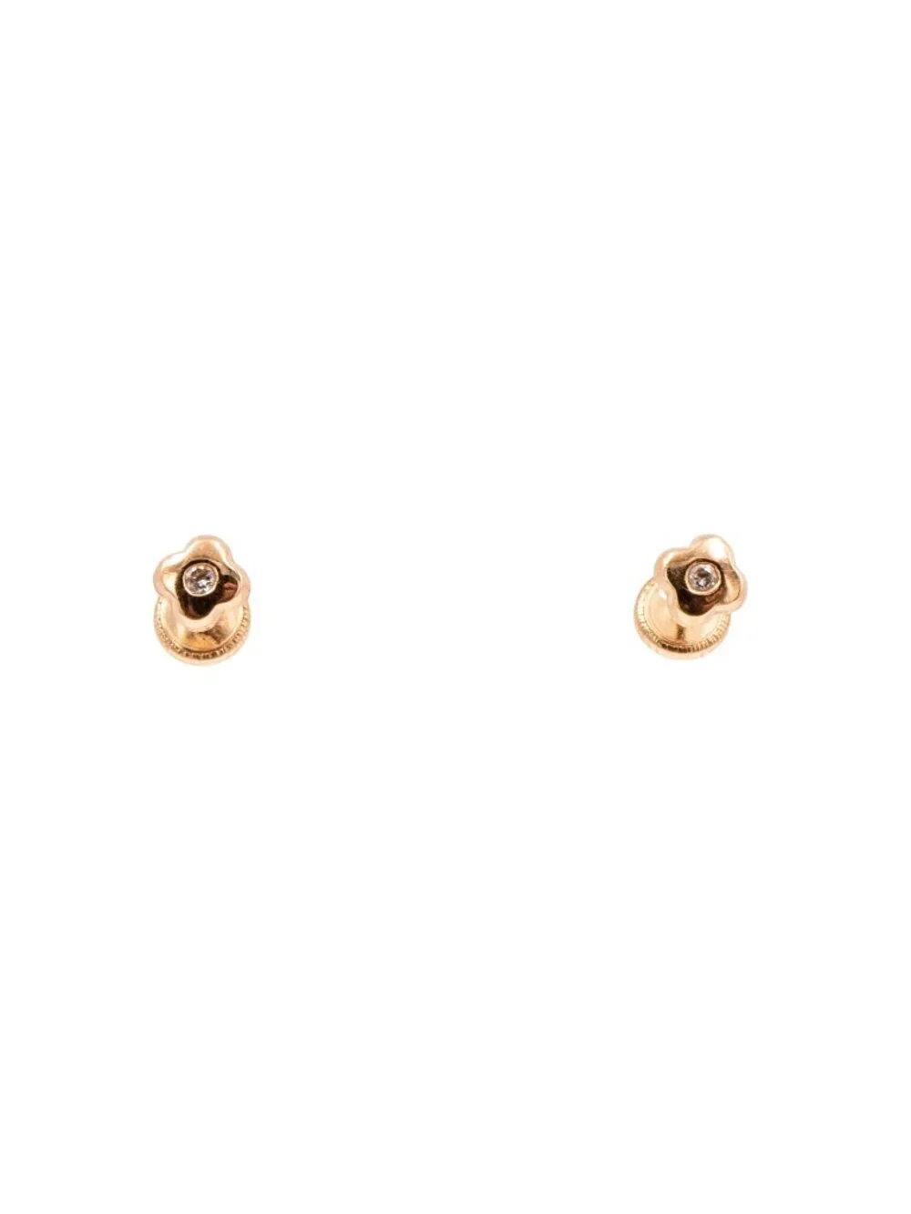 14K Yellow Gold Flower Moissanite Screw Back Stud Earrings Child Petite